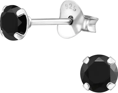 Produktbild von Ohrringe Ohrstecker 925 Sterling Silber mit Zirkonia 4mm in verschiedenen Farben Farbe - Schwarz