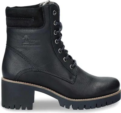A studio shot of a single black boot.