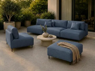 Produktbild von Garten Lounge Set SUN – Outdoor Möbel Set mit Sofa, Sessel und Hocker, UV-beständig und wasserabweisend