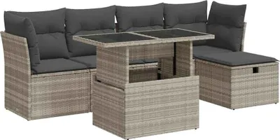 Immagine prodotto di vidaXL Set di divani da giardino 6 pezzi con cuscini in rattan grigio chiaro