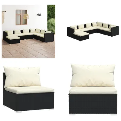 Productafbeelding van vidaXL 7-delige loungeset voor de tuin met kussens, van zwart polyrotan - Tuinloungeset - Tuinloungesets - Loungeset voor het terras - Terrassofa-set