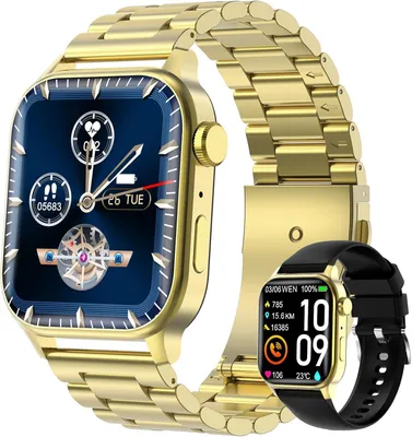 Produktbild von Smartwatch Herren Damen 2 Armbänder Bluetooth-Anrufe Sprachassistent 100+ Sportmodi Fitnessuhr Herzfrequenz Schlafmonitor IP68 Wasserdicht