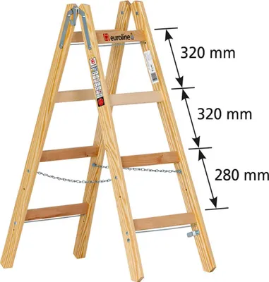 Produktbild von Euroline Holz Sprossenstehleiter Nr. 12506 mit Eimerhaken 2x4 Sprossen