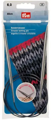 Produktbild von Hochwertige, verchromte Messing-Rundstricknadel (80 cm / 32") – silberfarbene Oberfläche, Durchmesser 6 mm x 80 cm