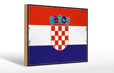 Produktbild von Holzschild Flagge Kroatien 30x20cm Retro Flag of Croatia