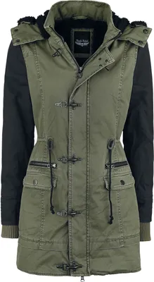 Produktbild von Rock Rebel by EMP Damen schwarz-olive Winterjacke mit Teddyfutter 3XL