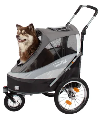 Image de InnoPet® Sporty Trailer AT Pet Stroller Buggy pour chiens avec pneus gonflables Remorque pour vélo en nylon noir/gris