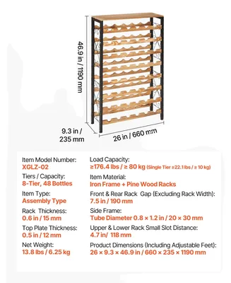 Produktbild von Weinregal, 8-stöckiges Design, fasst 48 Flaschen, 48 Flaschen