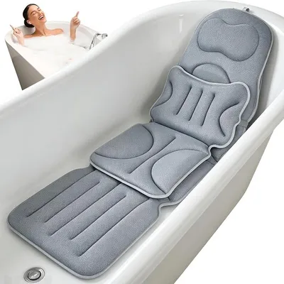 Immagine prodotto di Cuscino per vasca da bagno per tutto il corpo, tappetino per vasca da bagno con idromassaggio, cuscino per vasca da bagno con poggiatesta e supporto lombare, divanetto per vasca da bagno con ventose e ganci (grigio)