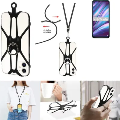 Produktbild von K-S-Trade 3in1 Handykette Handyband Handykordel Halsband Smartphone-Ring Handy-Ring kompatibel mit Wiko View 5 Fingerhalterung Handyring Tischständer