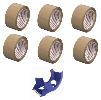 Produktbild von Verpackungsset 6 Rollen Klebeband braun 50mm x 66m mit Tesa Handabroller