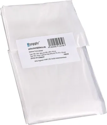 Productafbeelding van Unyqoos® Matrasbeschermerhoes 200 cm – wit, scheurvaste PE-folie, geurneutraal, 230 cm lang, geschikt voor matrassen tot 200x200x40 cm, gemaakt in Duitsland