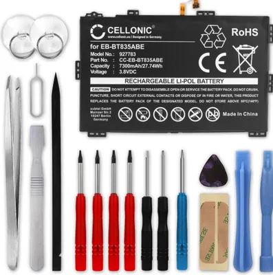 Image de CELLONIC 1x Batterie pour Tablette Compatible avec Samsung SM-T830 Galaxy Tab S4, SM-T835 Galaxy Tab S4 LTE, EB-BT835ABE - (7300mAh, 3.8V) + kit d'outils 17pcs