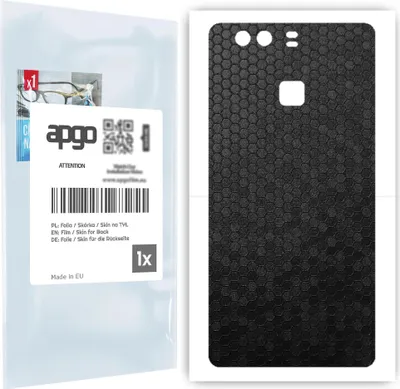 Produktbild von apgo Rückseite Schutzfolie, Skin, kompatibel mit Huawei P9, Hinten Displayschutzfolie aus Vinylfolie, kratzfest, einfache Montage - Schwarze Honigwabe