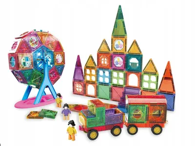 Produktbild von COIL Magnetische Bauklötze, magnetische Blöcke, Kinderspielzeug, bunte Bauklötze, Konstruktionsspielzeugsets, Magnet, magnetische Teile, Riesenrad, 180 Elemente