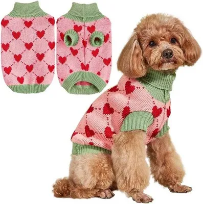 Produktbild von Hundemantel, gebreider Hundemantel, warmer Wintermantel für Hunde, Welpen und Katzen (M, rosa)