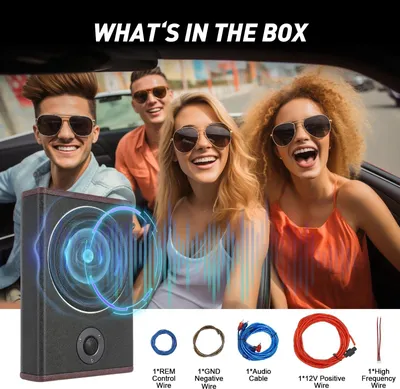 Zdjęcie produktu dla Subwoofer samochodowy – aktywny głośnik basowy – wzmacniacz z regulacją dwóch trybów pracy – subwoofer 21 cm – kompaktowy model do montażu pod siedzeniem (37 x 25 x 7,5 cm) – montaż samoprzylepny – kolor czarny