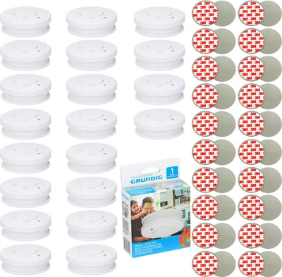 Produktbild von 20x Rauchmelder 85dB Inkl. 9V Batterie + 3M Klebepad Set Feuermelder