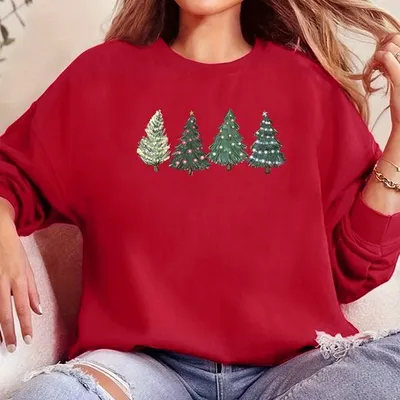 Produktbild von Sweatshirt Damen Pullover Merry Christmas Pulli Longsleeve Lose Damen Tops,Rot, Damen, L