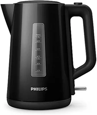 Produktbild von Wasserkocher 1,7 L schwarz mit Kontrollanzeige, flachem Heizelement, großer Öffnung, kabellos, 360°-Pirouettenbasis, LED-Kontrollleuchte (HD9318/20)
