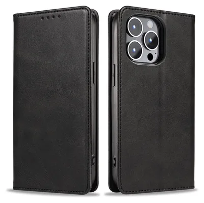 Produktbild von Handyhülle für Apple iPhone 15 Pro Max Kunstleder Flip Cover Hülle Klapphülle Case Kartenfach Farbe: Schwarz