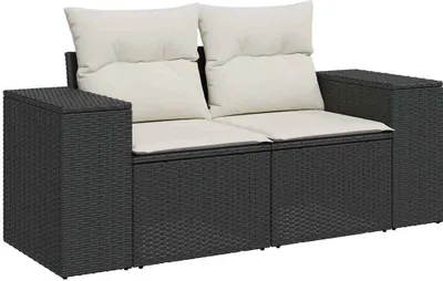 Produktbild von vidaXL Gartensofa mit Kissen 2-Sitzer Schwarz Poly Rattan