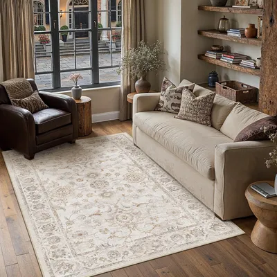 Image de Tapis beige lavable, dimensions 140 x 200 cm, pour intérieur