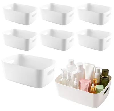 8 Aufbewahrungsboxen ohne Deckel, Kunststoff, 30,5x20,5x12 cm, weiß