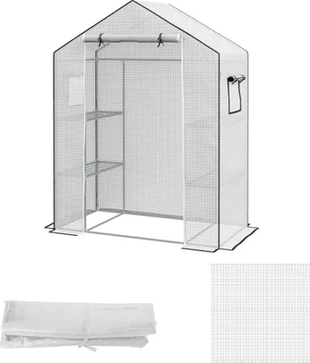 Produktbild von UV-beständige Gewächshausfolie 140x73x190 cm mit Rolltor und Seitenfenster - Weiße Ersatzabdeckung für Garten