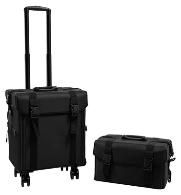 Immagine prodotto di Valigia cosmetica 2 in 1 - valigetta per trucchi con rotelle - borsa a tracolla rimovibile - 8 cassetti, porta-pennelli, scomparti in PVC - nylon impermeabile - nero