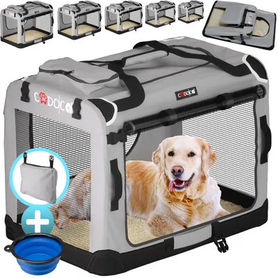 Produktbild von CADOCA® Hundebox XXL 90x60x66cm faltbar atmungsaktiv robust Hundetransportbox Transporttasche Haustiertransportbox Hundetragetasche Grau