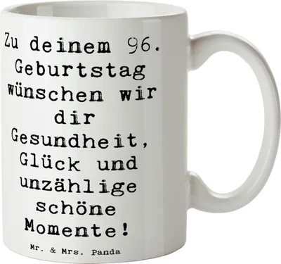 Produktbild von Mr. & Mrs. Panda Kaffeetasse Spruch 96. Geburtstag - Weiß - Geschenk, Tasse, Pott, persönliche Geschenke, Bedruckte, Herz und Seele, Geburtstagsgruß, Happy Birthday