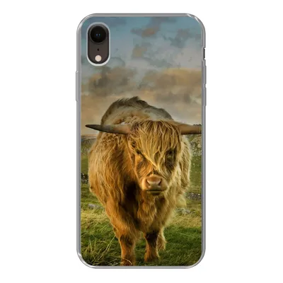 Produktbild von MuchoWow® Handyhülle Schutzhülle Hülle für iPhone XR Schottischer Highlander - Gras - Berg Silikon Softcase Handy Hülle - Schutzdeckel