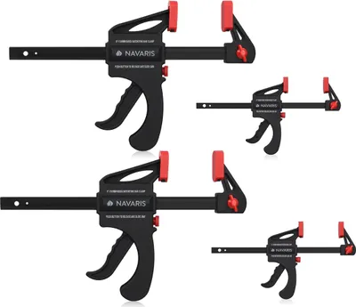 Produktbild von Navaris 4x Einhandzwingen Spanner Set - Spannweite: 10-15cm Spannkraft: 20-60kg - Einhandzwinge Schraubzwinge Set - 2x klein 2x medium Schraubzwingen