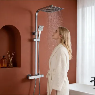 Produktbild von Duschsystem Thermostat Chrom 20cm Regendusche Höhenverstellbar 70-110cm