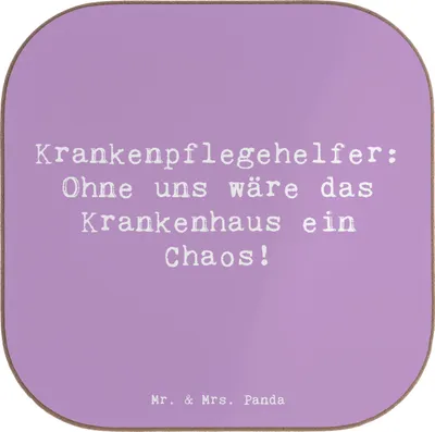 Produktbild von Mr. & Mrs. Panda Untersetzer Glas Spruch Krankenpflegehelfer Chaos - Lavendeltraum - Geschenk, Geschenke mit Herz, handgefertigte, Wertschätzung, Tasse, Berufsliebe