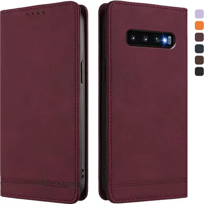 Produktbild von Hülle für Samsung Galaxy S10, Retro Kunstleder Ständer Klapphülle mit Kartenfächer und Magnetische Rot