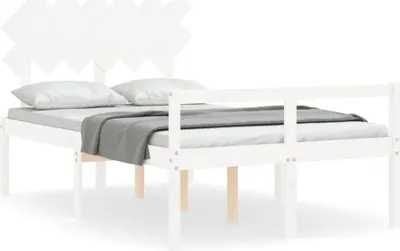 Produktbild von Seniorenbett mit Kopfteil 120x200 cm Weiß Massivholz