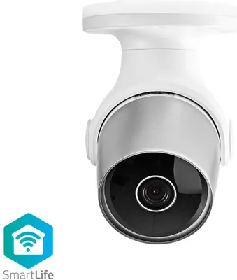 A white and silver outdoor security camera is shown against a white background, with a SmartLife logo in the bottom left corner.