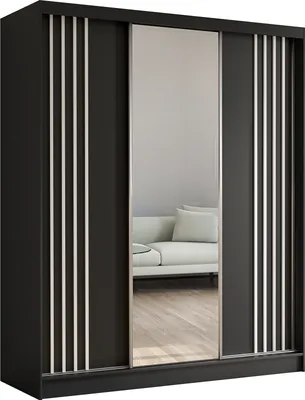 Produktbild von Masseno Schiebetürenschrank NELVIA 180 cm Kleiderschrank Schlafzimmer Schrank 3-türig mit Spiegel und Lamellen Schwarz