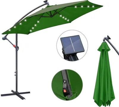 Produktbild von Gartensonnensegel Ø 3,5 m mit solarbetriebenen LED-Lampen – Ideal für große Gärten und Terrassen