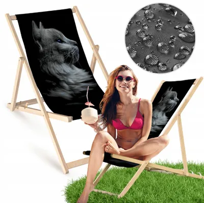 Produktbild von Holz Liegestuhl klappbar „Katze“ – Gartenstuhl Relaxstuhl Sonnenliege Balkon Terrasse Tiermotiv