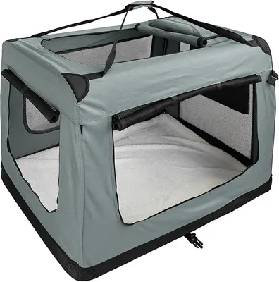 Produktbild von Faltbare Hundebox Transporttasche Transportbox Auto Hunde Box | XXXL - 101 x 68 x 70 cm, Dunkelgrau, Katze, Kaninchen, Groß, Transport, Tasche