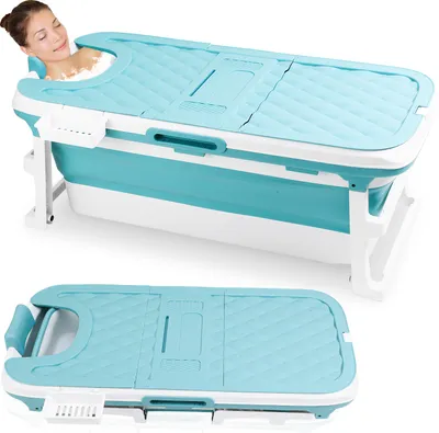 Produktbild von Jopassy 128cm Faltbare Badewanne Erwachsene mit Seifenkorb, Nackenkissen, Fussmassageroller, Praktisch und Tragbar,Spa