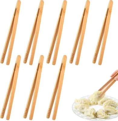 Imagen del producto de Pinzas de bambú para la cocina, juego de 8 unidades, 18 cm, ideales para asar a la parrilla y hornear