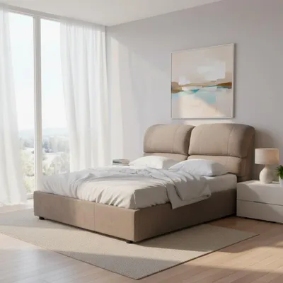 Immagine prodotto di Letto matrimoniale contenitore Sofaback in tessuto tortora 178x222x120H