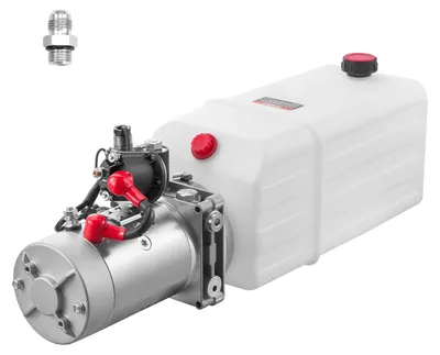 Zdjęcie produktu dla Zestaw hydrauliczny SucceBuy o pojemności 6 litrów z pompą dwustronnego działania, maksymalnym ciśnieniem 22 MPa i wydajnością 3,4 l/min, układ hydrauliczny 12 V DC z metalowym zbiornikiem do przyczep wywrotek, kolor biały