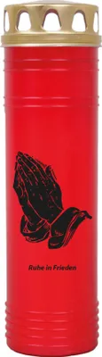 Image de Bougie funéraire rouge 170h ( couvercle or ) - mains