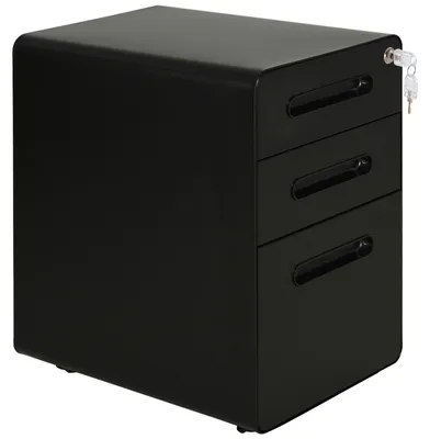 Produktbild von Rollcontainer Büro mit 3 Schubladen abschließbar Hängeregistratur kaltgewalzter Stahl 4 Rollen Schwarz 39 x 48 x 59 cm