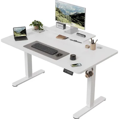 Produktbild von Elektrisch höhenverstellbarer Schreibtisch 120 x 60 cm weiß mit Monitorständer